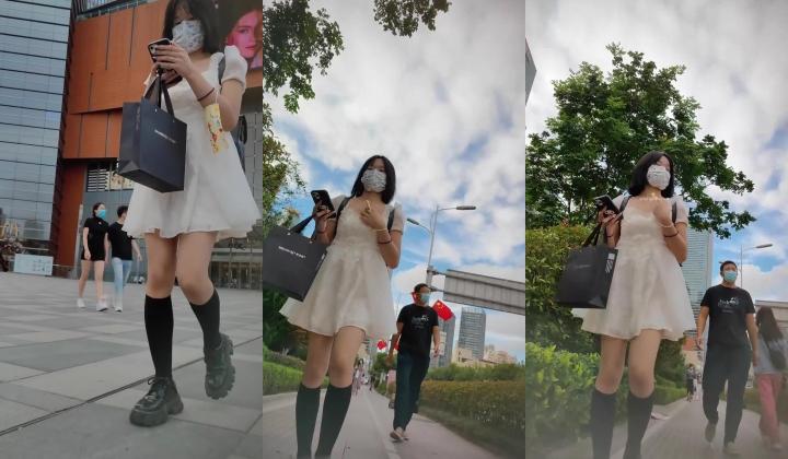 【精品CD】某房50RMB作品 ️ 极品无内！女大学生白色连衣裙长筒袜露出了浓密的黑森林