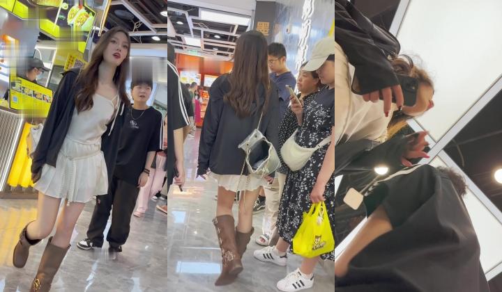 【KFC】短裙靓女和男友逛街。白色半透明蕾丝内内前后CD