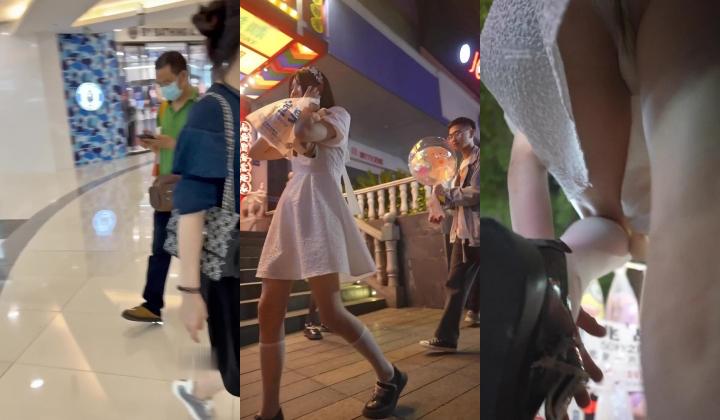 尾随偷拍 宽松白裙小姐姐被透心凉CD抬腿角度窄内脏了一大块 短裙少妇和闺蜜逛街蓝色骚丁露出黑森林