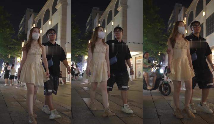 商业街一路跟踪抄底漂亮的连衣裙小姐姐