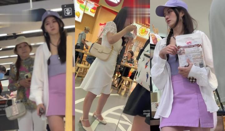 UR级！极品美女逛超市撅屁股被CD骚丁 眼镜长裙少妇独自吃小吃。正经的长相却穿了透明骚窄内