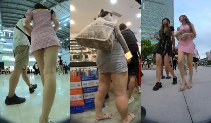 路边公交车站一路跟踪抄底多位年轻美女少妇