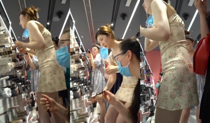 【YZWCD】YC100包臀裙美女超细丁字裤！两侧露出黑13！【YZWCD】YC099美妆店的超