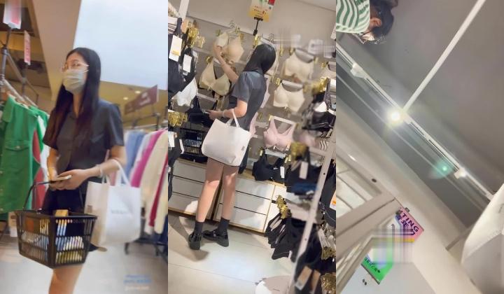 商场内衣店偷拍美女裙底风光 短裙眼镜妹独自逛街。低视角CD白色骚丁性感反差