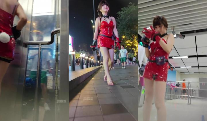 红色皮裙骚货网红胸部都露出来一半真的太骚了穿着灰色内内 ️国风洛丽塔美女和闺蜜逛街灰色内前后CD