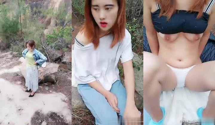 大一学妹跟朋友一起出来游玩，在一处背人的地方被渣男玩弄，扒光衣服躺在石头上面干了，旁边还有几个同