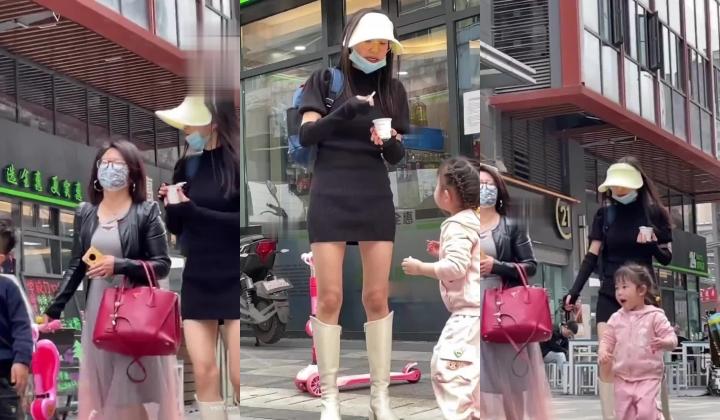 跟随偷窥幼儿园接小孩的眼镜少妇 身材高挑细长腿 穿着性感骚内内