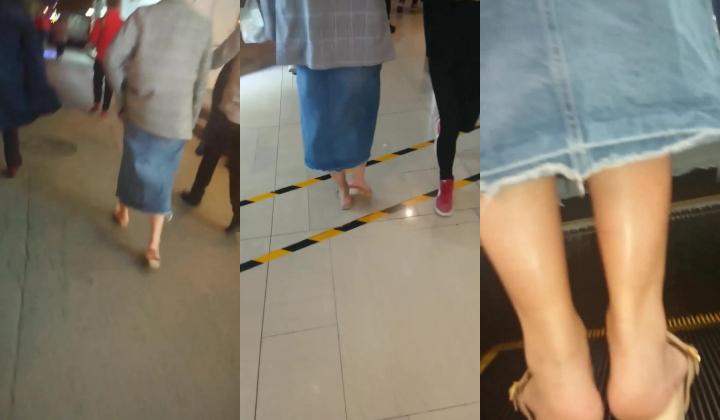 商场TP美女和男友约会牛仔裙里竟然没有穿内裤