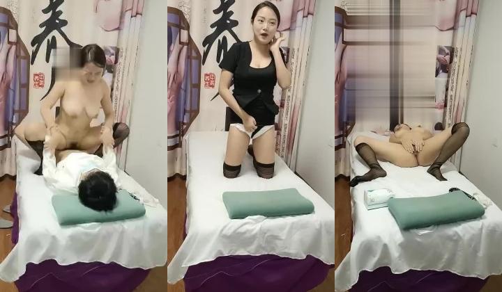 养生馆超骚的露脸黑丝制服女技师调教小哥，不一样的草嘴模式，主动上位抽插拿着小哥的手揉大奶子，浪叫