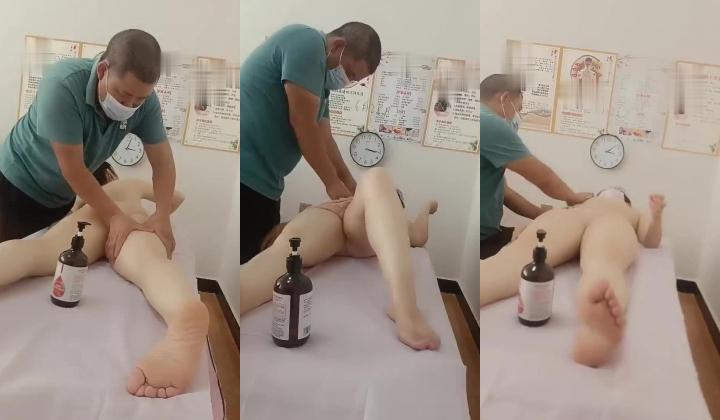 艾灸养生馆男技师老李给健身器材推销少妇做精油推拿按摩勾搭她做特殊性服务啪啪啪