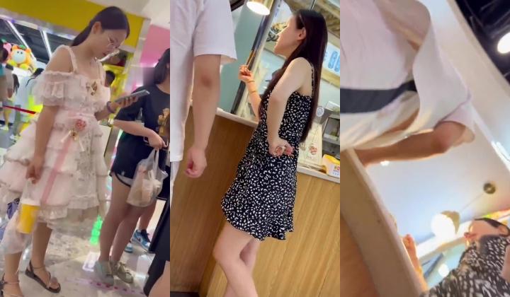 商城偷窥漂亮小少妇 眼镜大姐还挺时髦 吊带裙 关键还穿着透明蕾丝内内 逼毛清晰可见
