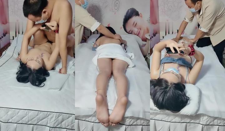 水宜方SPA馆大叔忽悠颜值不错的少妇激情啪啪，揉奶抠逼扒了内裤硬上啊，各种体位爆草抽插给骚逼弄的