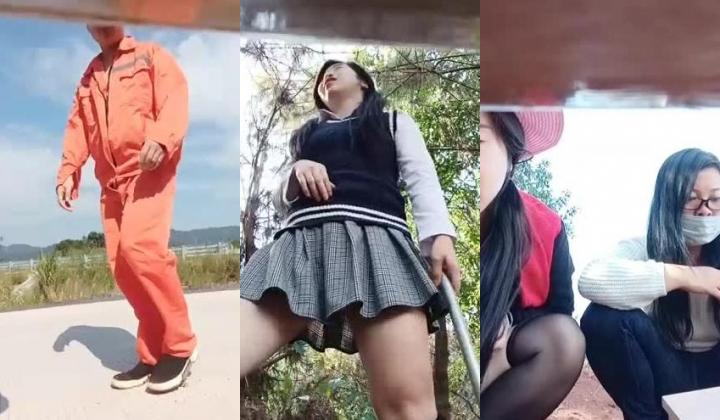 双马尾非常骚的姐妹花户外勾引扫地大叔 直接扒裤子求操