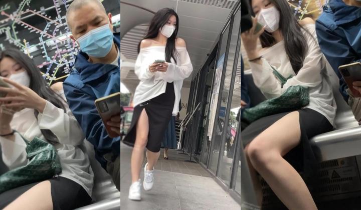 猥琐男地铁尾随偷拍昔日骚货美女同事裙底风光 UR级！极品骚货前同事露出大白腿勾引