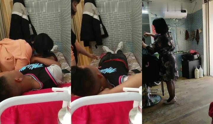 理发店老板娘生意火爆原因是塞着跳蛋边剪头边兼职卖肉老中青来者不拒还是小伙J8硬把老板娘干出高潮了