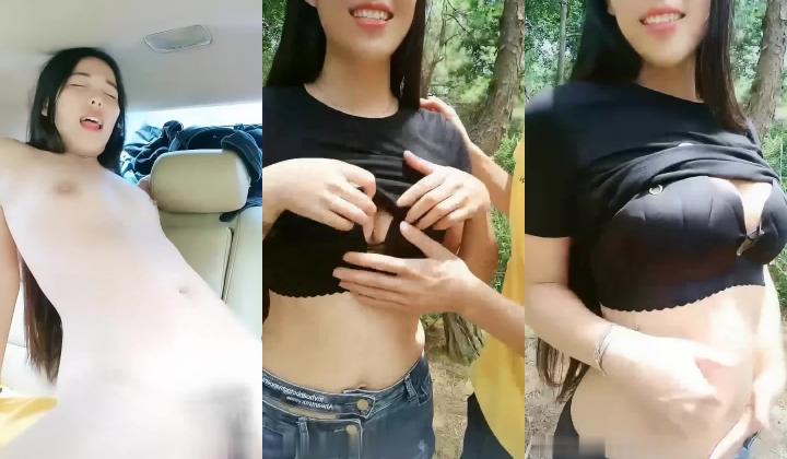【巅疯小姐姐】小情侣开车到野外，小树林里露出，车震无套内射，白臀粉穴，别有一番韵味