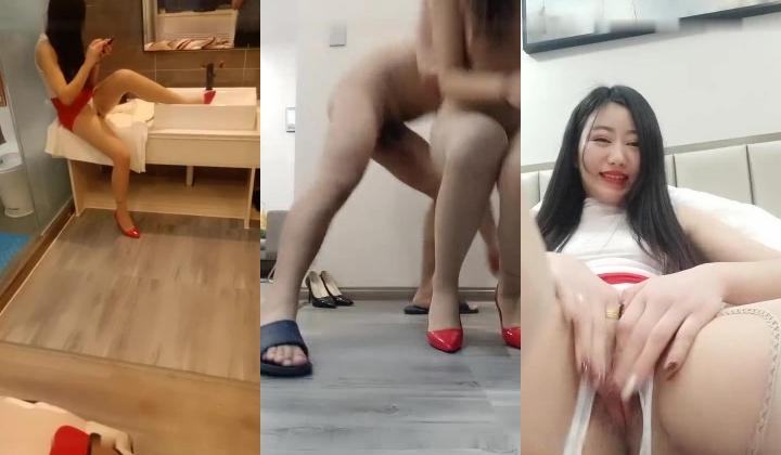 红色短裙高跟鞋【制服诱惑】骚气少妇开裆肉丝自慰啪啪，拨开内裤上位骑乘站立后入呻吟娇喘诱人