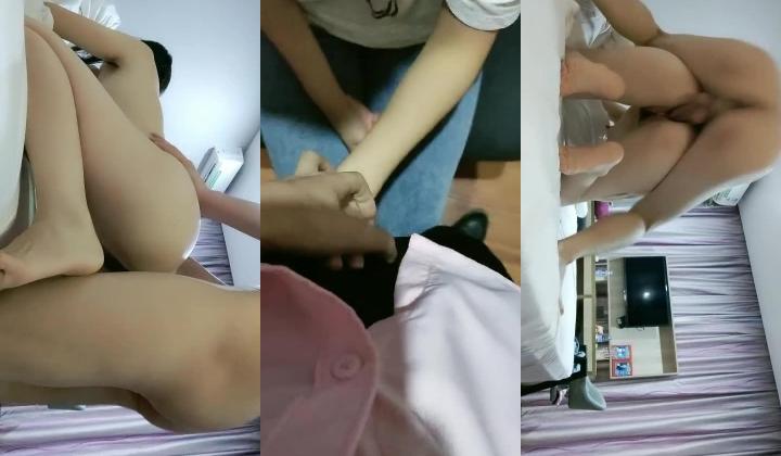 【刚来的校妓】，帆布鞋，牛仔裤，白T恤，学生妹青春活力，白嫩肌肤映衬下水汪汪的黑森林，无套啪啪