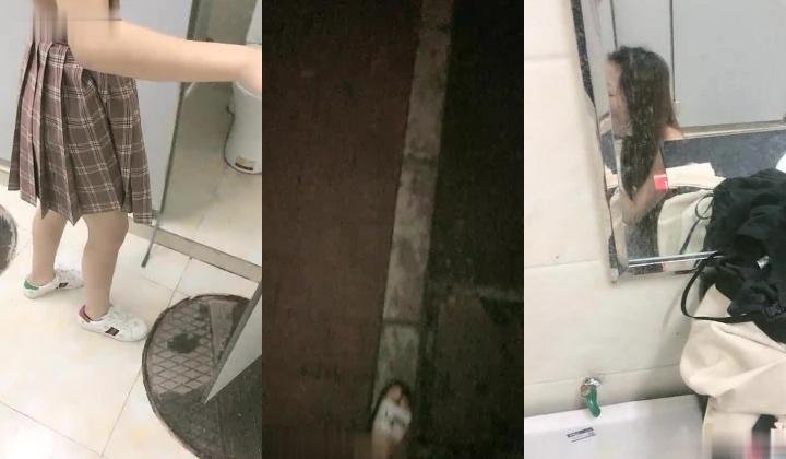 风骚大学生的户外激情，公共厕所内啪啪学妹洗漱台前对着镜子干一下，口交大鸡巴抠她穴，爆草抽插后入捏