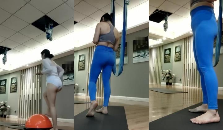 性感少妇【瑜伽老湿】上课啦~!展示标准瑜伽动作，教室跳蛋塞穴~玩空中秋千，无套啪啪~爽到内射