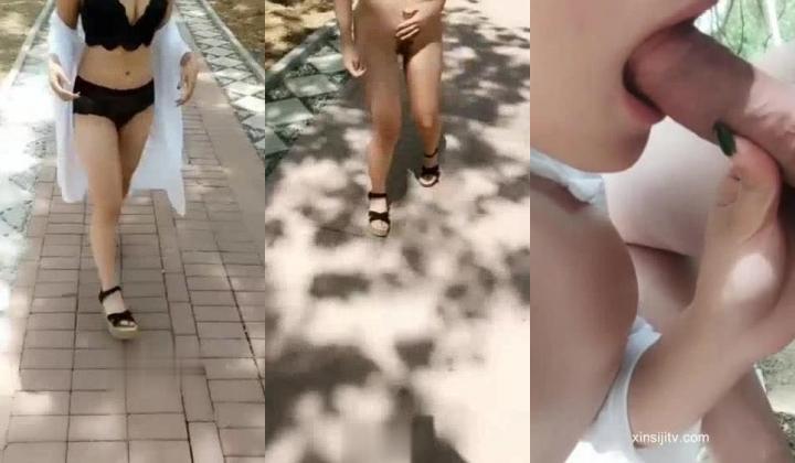 非常漂亮的气质美女胆儿肥肥的大白天在公园裸奔和炮友直接路边凳子上啪啪电动车大爷在旁边飘过