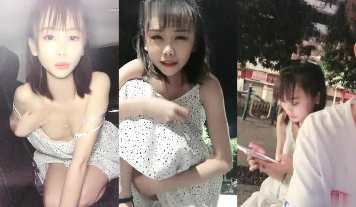 萌妹子穿裙子挂空挡跳蛋塞逼户外诱惑，蹲着漏逼车后座掰穴特写自摸，路边和炮友舌吻摸逼非常刺激