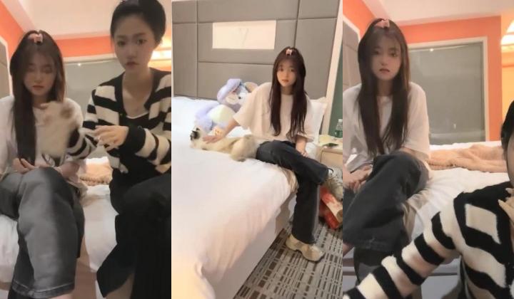 两个漂亮的纯妹子-双新人嫩妹首次下海，被大叔骗上床 无套内射！逼还没被开发，裤子脱一半就硬插，妹