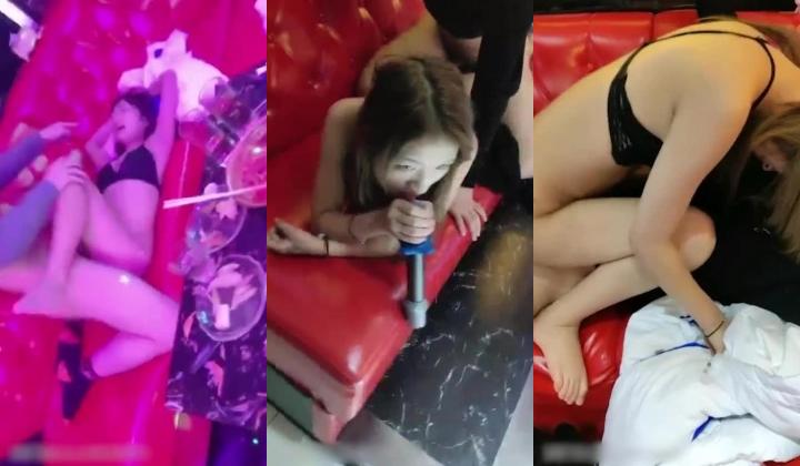 两对年轻小情侣酒后饭足去KTV唱歌,唱着唱着就地扒开妹子棉袜,边唱边啪啪