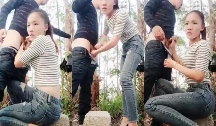 开价一千元约炮的美女主播和小帅哥户外小树林野战啪啪