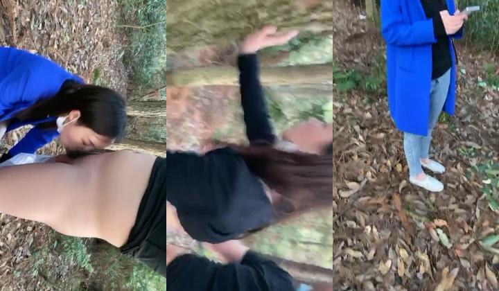 今天天气好晴朗，带学生妹钻进小树林里野战一把，美乳细腰小翘臀，口交硬了靠着大树就开始插入鲍鱼无套