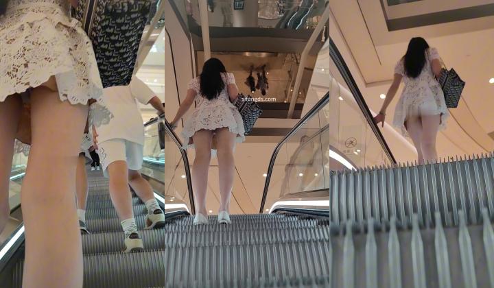 【CSCD】白色连衣裙身材特别好美女一个人逛街 紫色内内