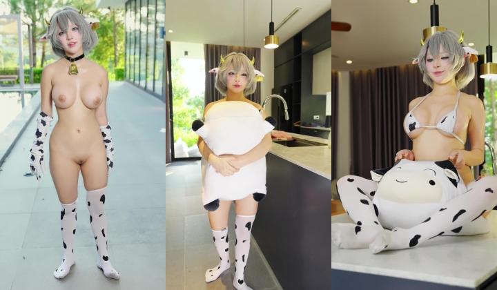 ️童颜巨乳百变福利姬【yuumeilyn虞梅】，可爱奶牛COS性爱自慰流白浆
