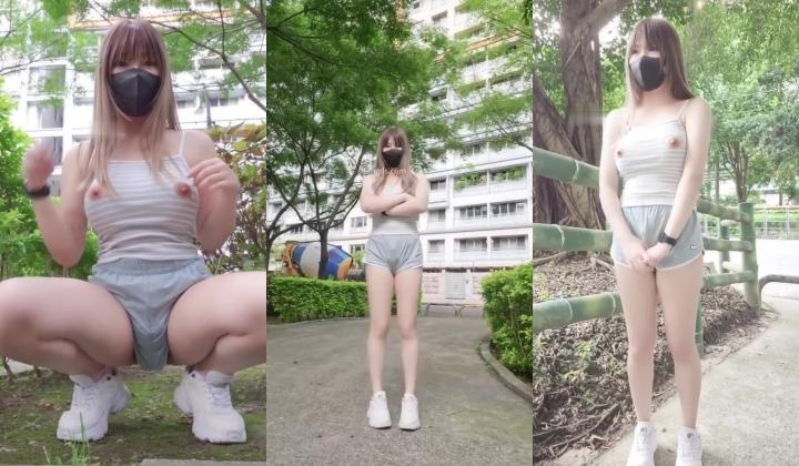 大波翘臀少女福利姬【小小Q】羞耻露出，上衣剪出两个洞露乳头，街上强制露出