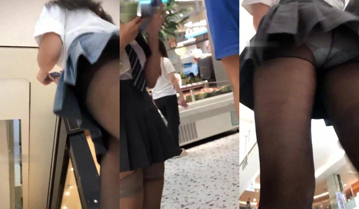 国庆特辑某CD大神压箱底作品 商场两次拍到的网红脸JK短裙美女性感吊带丝袜丁字裤跟没穿似的