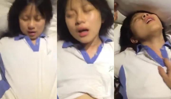 穿着校服的高中学生妹和男友开房啪啪自拍 妹子一看就知道没啥性经验 最后还被颜射了
