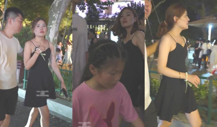 小吃街一路跟踪抄底吊带裙少妇 穿着特色内裤直接漏出了半个B