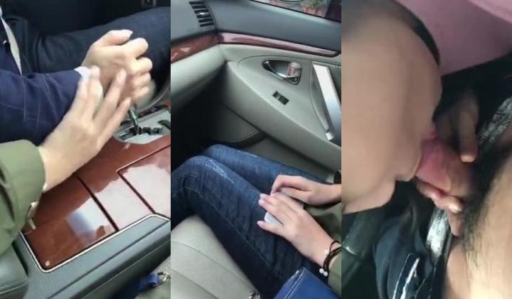 西装哥开车接女朋友下班，这女友也真饥渴大白天的让男友把车停在路边车震高清无水印