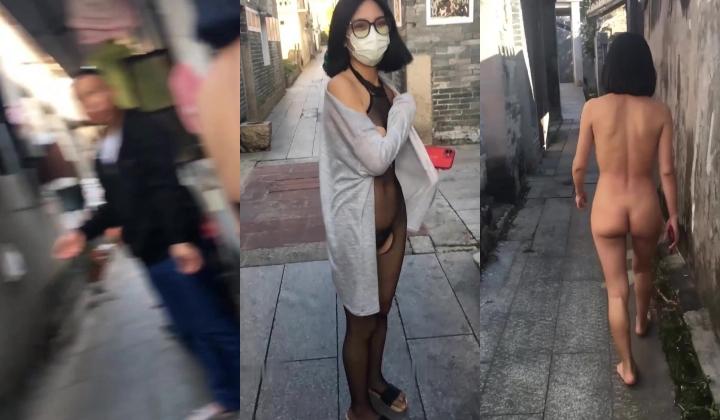 人气露出女神，超大胆【cikaimoon】，户外全裸游荡，与偶遇路人合影，这一次有现场实拍高清图