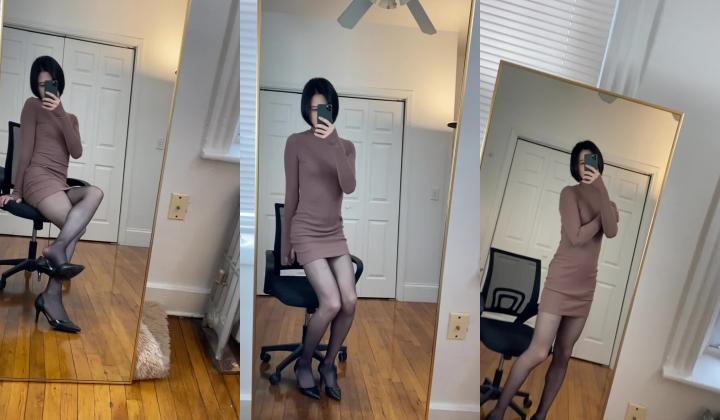 推特男娘 EliaBlaineCD小薰 一个喜欢玩露出的漂亮TS 穿上皮衣在镜头前搔首弄姿的样子