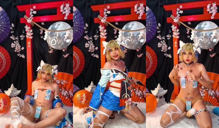 【推特】20万粉可爱巨根男娘『velvetchann』喜爱COS边插边射