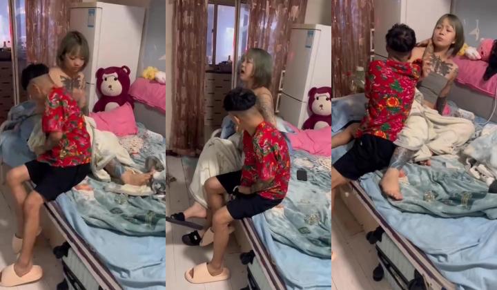 【泄密吃瓜】长春精神小妹，公交车快手大柔，和屌丝小伙互殴不让摸，最后没打过~被小屌丝吃了奶~