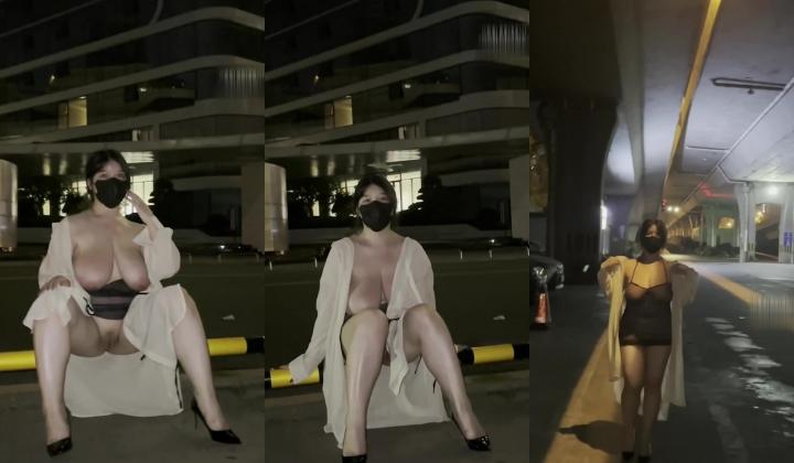 《最新泄密 反差尤物》推特极品网红巨乳女神【九儿温柔妹妹】定制私拍，人来人往公路上透明情趣露出放