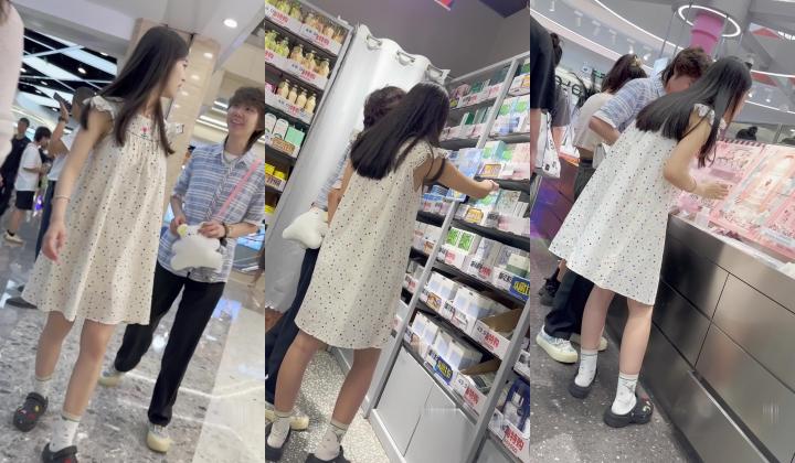 宽松长裙学妹撒娇，半透内内没穿胸罩露出半个大球