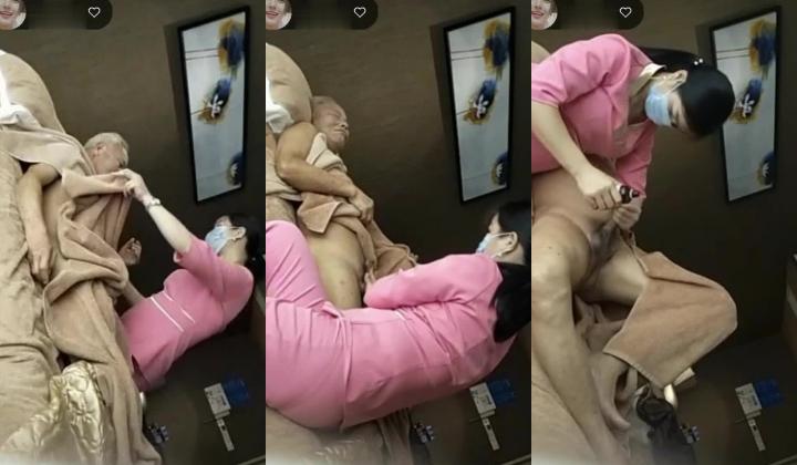 坑爹女技师兼职女主播偷拍目测70岁的大爷去做保健解开人家的文胸摸奶没几下就被女技师给撸射了