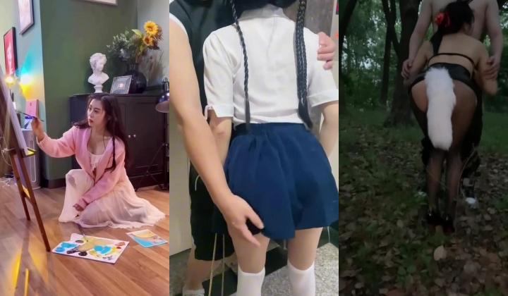 抖音花店的老板娘是个福利姬！极品爆乳 丝袜筷子美腿，前凸后翘，长相甜美风骚！会花艺画画等！户外 