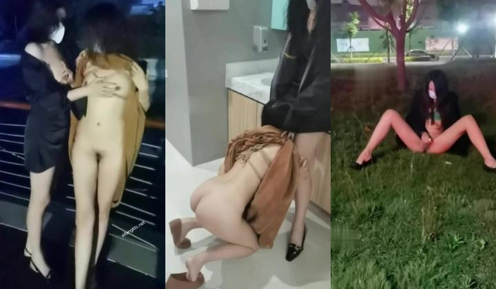 推特小网红！身材爆好的大长腿女神-小鲸鱼5月底最新做品，双飞和闺蜜极限野外露出，晚上在绿化草坪上