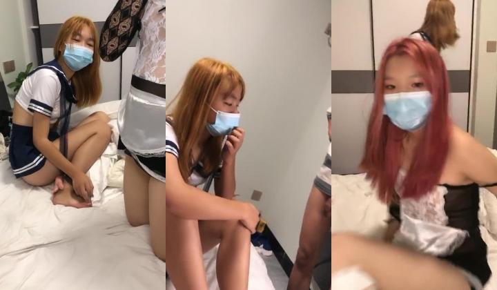 00后嫩妹被操哭了两女一男双女互舔，没怎么被开发过嫩妹，被操的啊啊叫，双女舌吻互舔奶子，假屌互相抽插