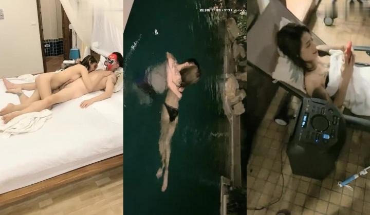 泰国胖导演高颜值纹身妹子泳池口交，再到床上干足交上位骑坐性感大屁股