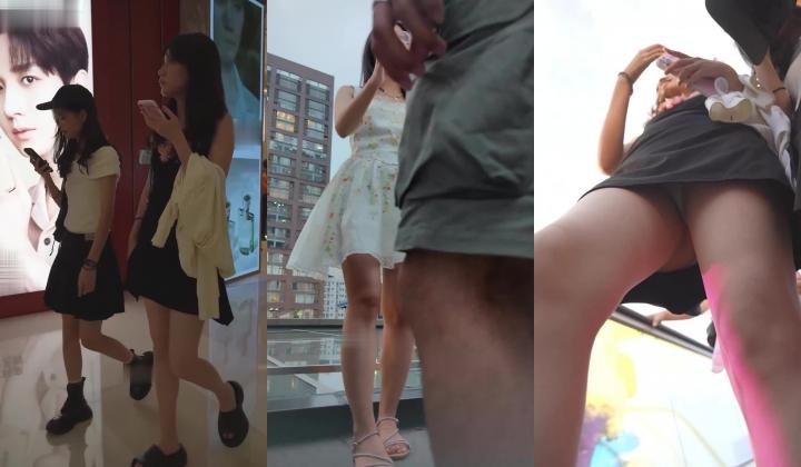 推荐 【步行街抄底】眼镜妹就是骚，跟龟男恩爱的时候当面抄底，小少妇齐逼短裙配白内裤也是一绝