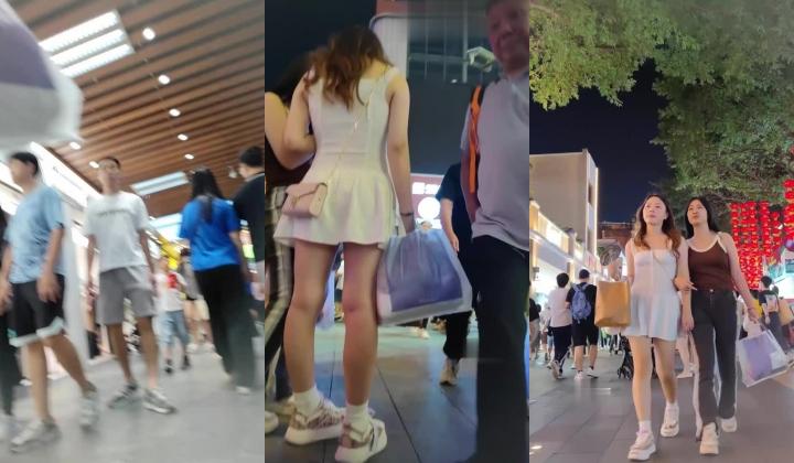 【步行街抄底】青春靓女，包臀裙够顶，便宜龟男了，强行拍摄，玉足特写，白内裤太骚